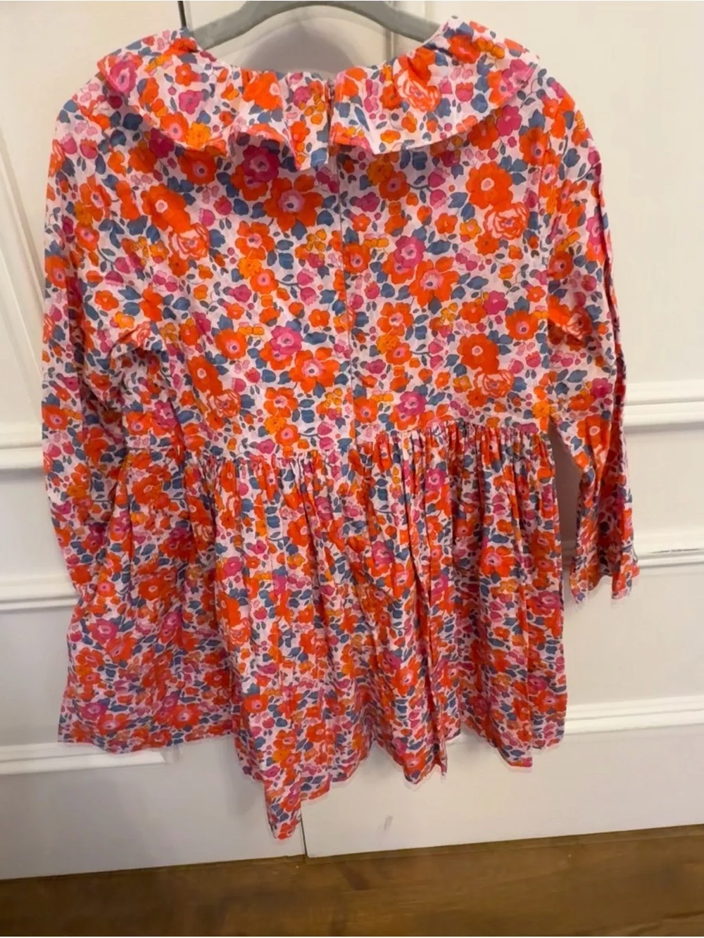 Jacadi Floral Long-Sleeve Dress in Pink and Orange